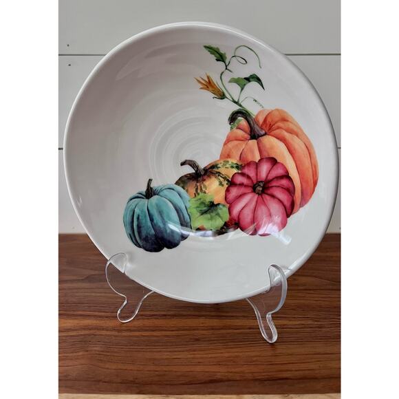 Ceramica Cuore Ivory Pasta Bowl Multicolored Pumpkins 9” Replacement Italy - Picture 3 of 8